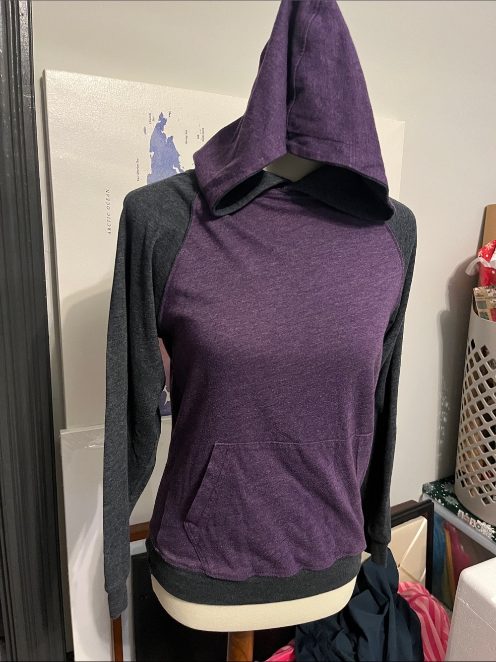 Purple & Charcoal Women's Hooded Pullover Sweatshirt